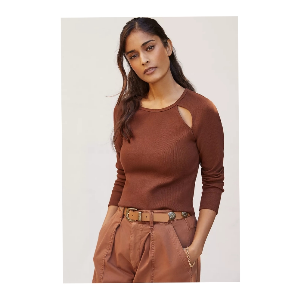 Anthropologie Maeve Ribbed Cut Out Cropped Top Size XL NWT